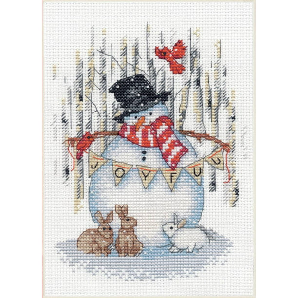 all materials Xmas ~ Full counted cross stitch kit Snowman & Christmas lights 